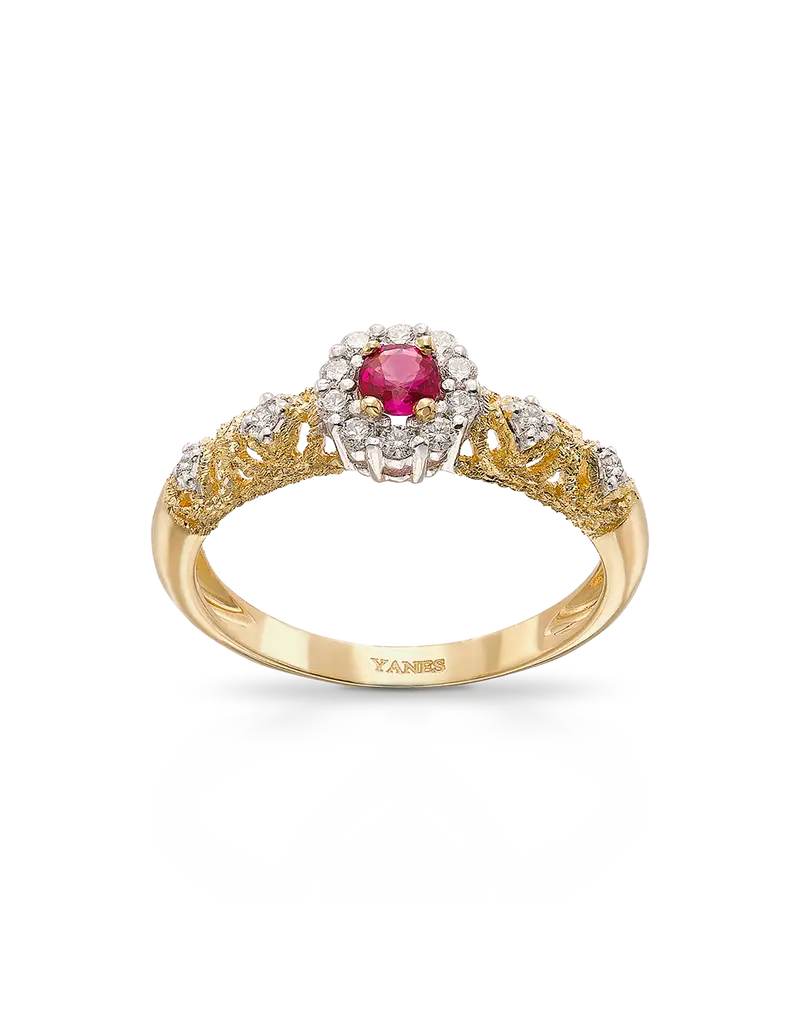 Anillo Giralda rubí y diamantes, oro