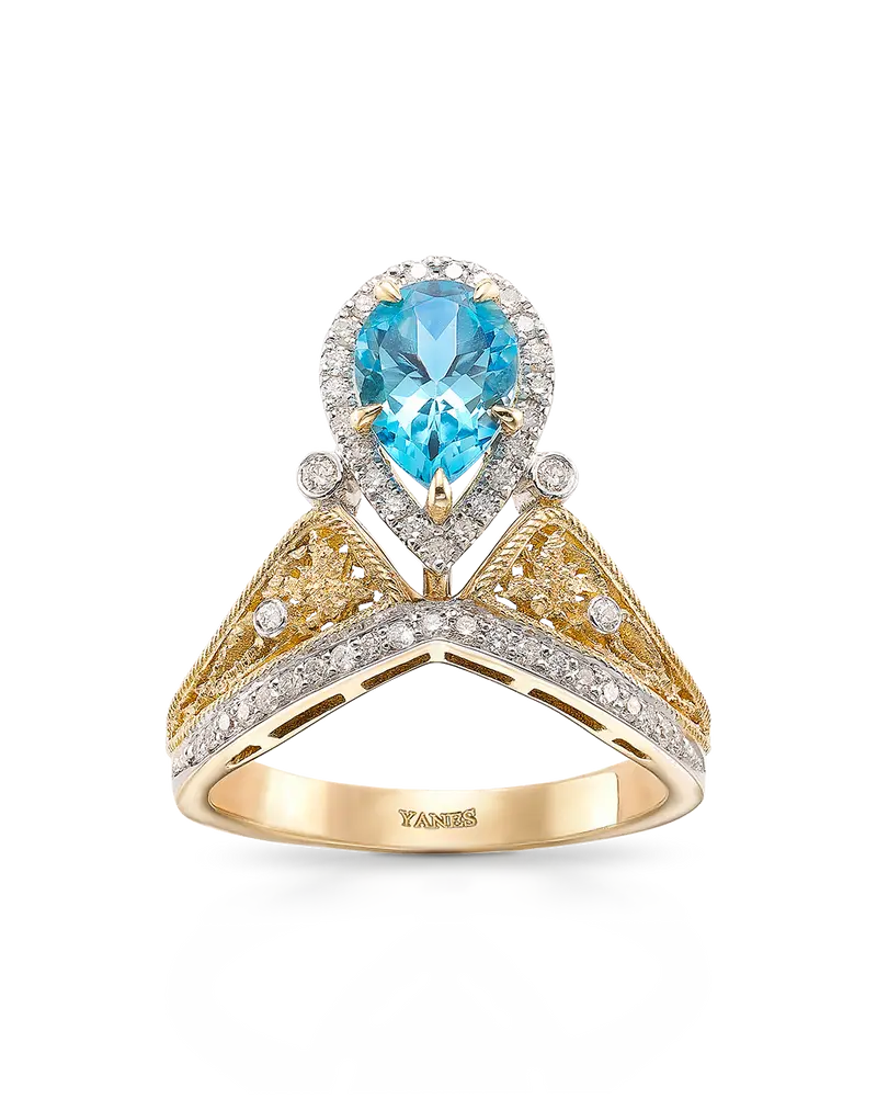 Anillo Gran Imperial topacio azul y diamantes, oro