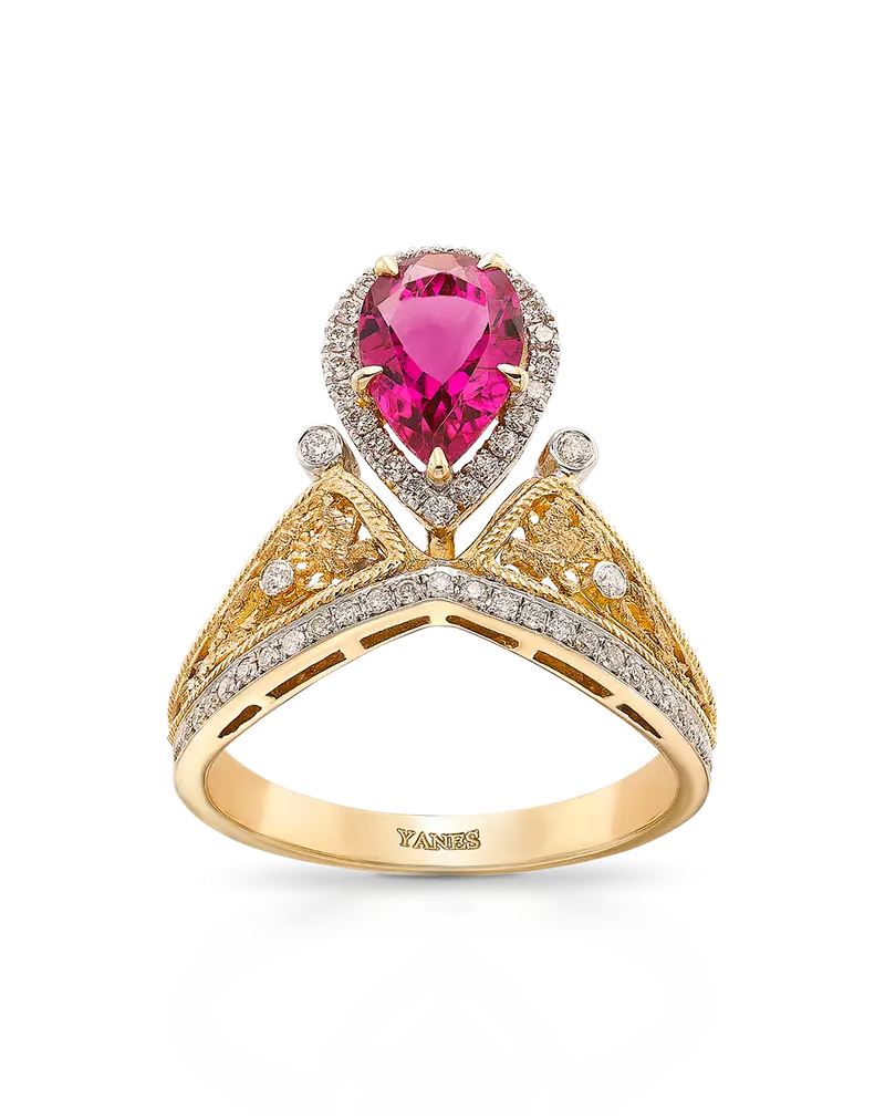 Anillo Gran Imperial turmalina y diamantes, oro