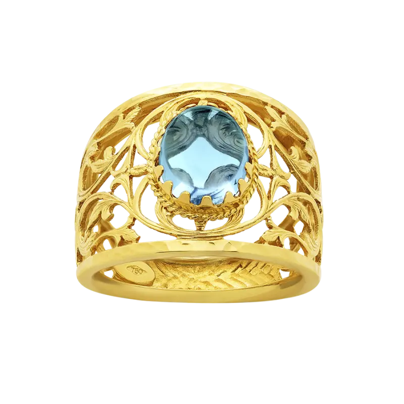 Anillo Granada topacio azul, oro