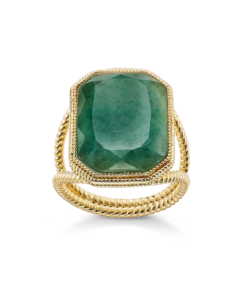 Anillo Hill cuarzo verde, plata dorada