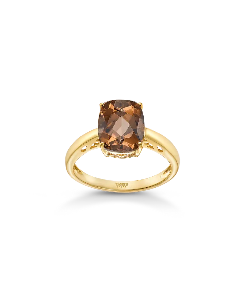 Anillo Honey cuarzo fumé, plata dorada