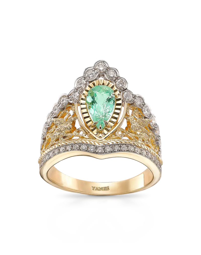Anillo Imperial Toledo paraiba y diamantes, oro