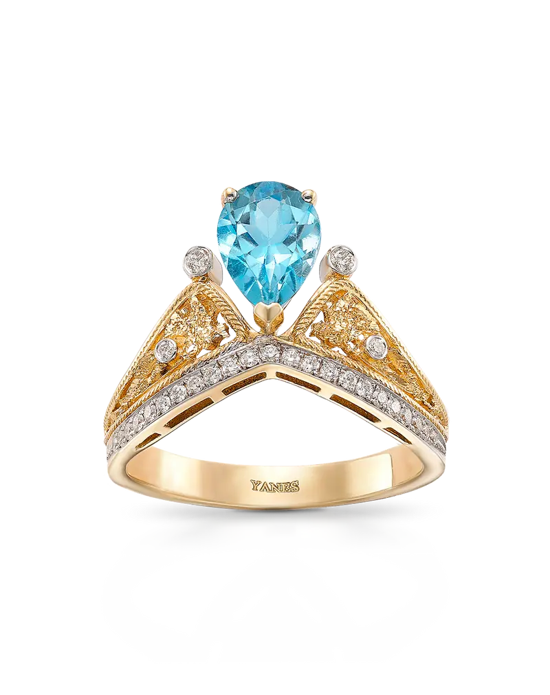 Anillo Imperial topacio azul y diamantes, oro
