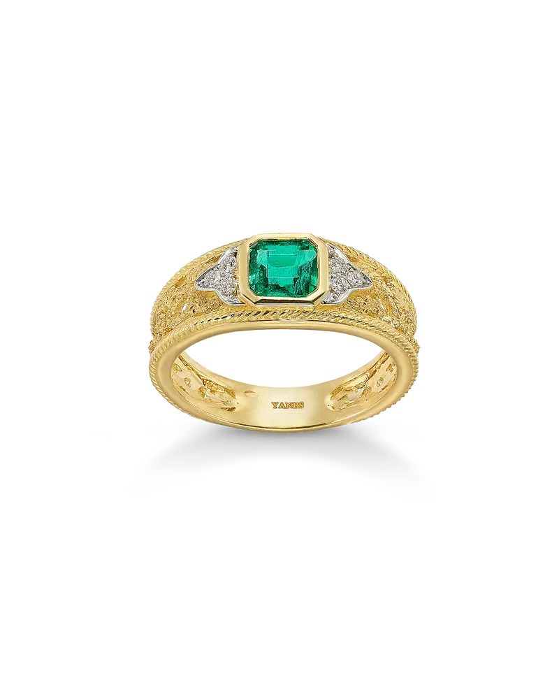 Anillo Ipanema esmeralda y diamantes, oro