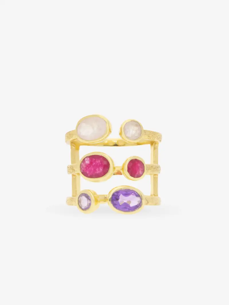 Anillo irregular Triple Fila Rosa