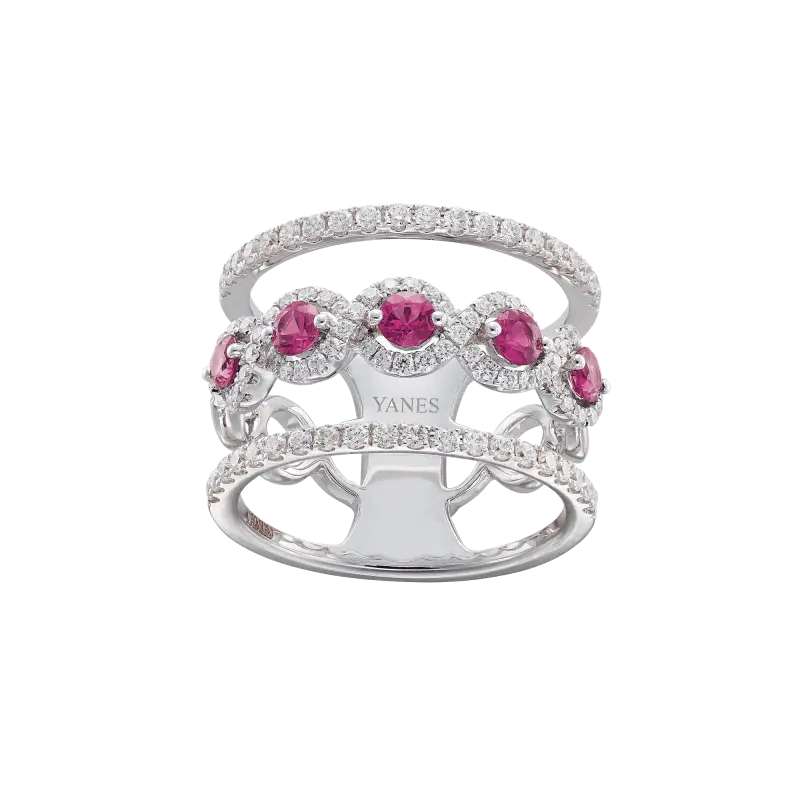 Anillo Isabelle oro blanco, rubíes y diamantes