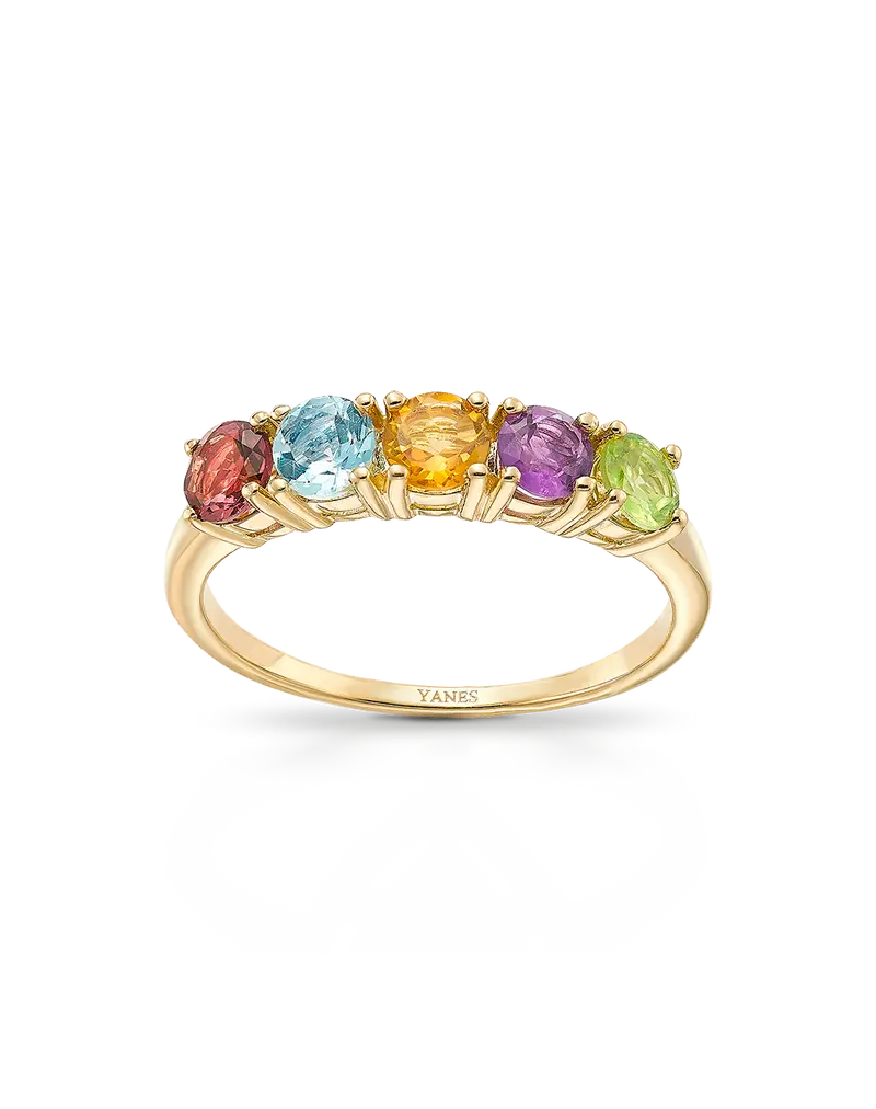 Anillo Joy rodolita, topacio azul, citrino, amatista y peridoto, oro