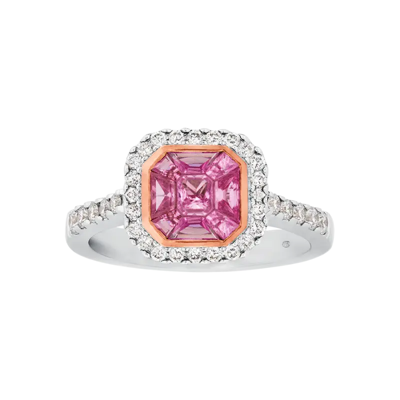 Anillo Mini Diana, Zafiros Rosas y Diamantes