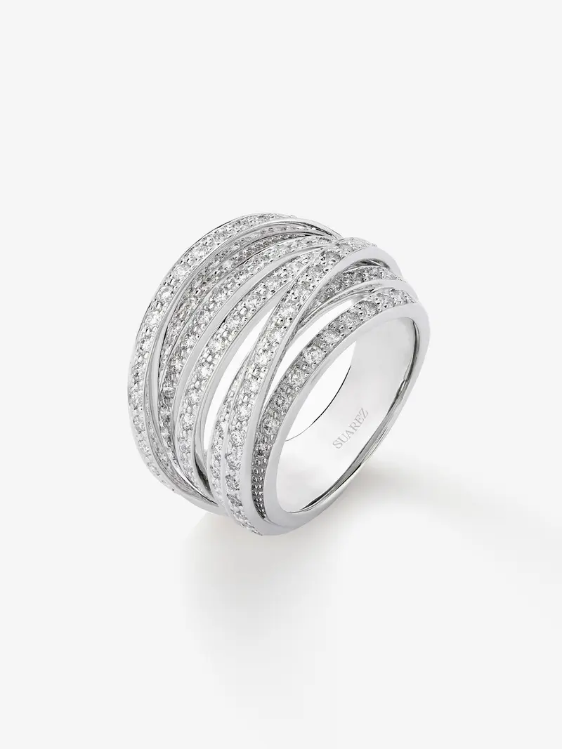 Anillo multibrazo de oro blanco de 18K con 101 diamantes en talla brillante con un total de 1,2 cts