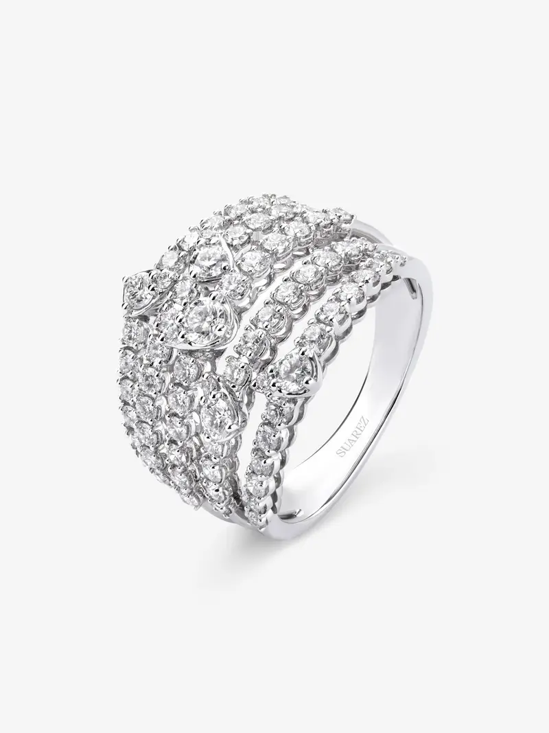 Anillo multibrazo de oro blanco de 18K con 70 diamantes en talla brillante con un total de 1,43 cts