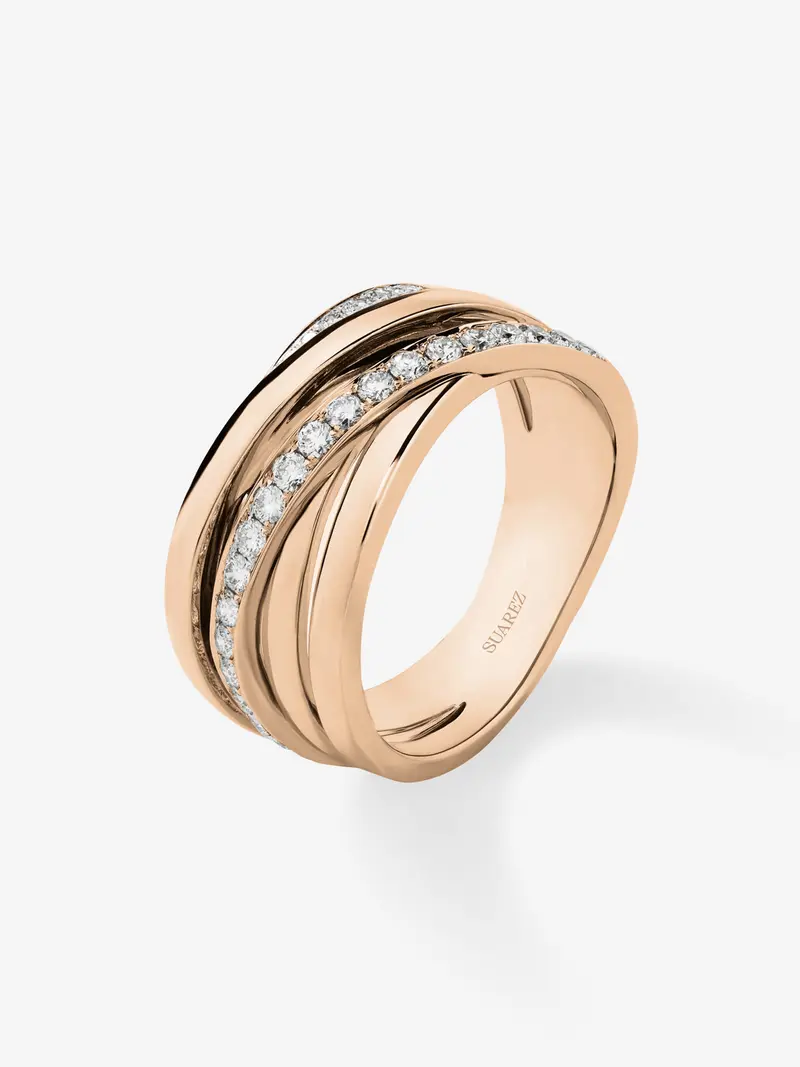 Anillo multibrazo de oro rosa de 18K con 30 diamantes en talla brillante con un total de 0,46 cts