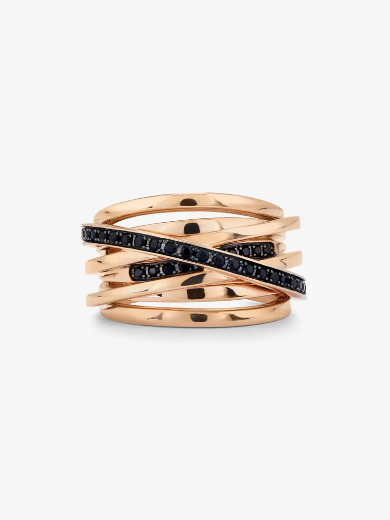 Anillo multibrazo de oro rosa de 18K con 36 espinelas negras en talla brillante con un total de 0,47 cts