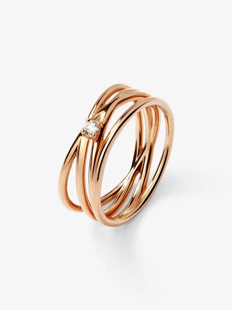 Anillo multibrazo de oro rosa de 18K con diamante blanco en talla brillante