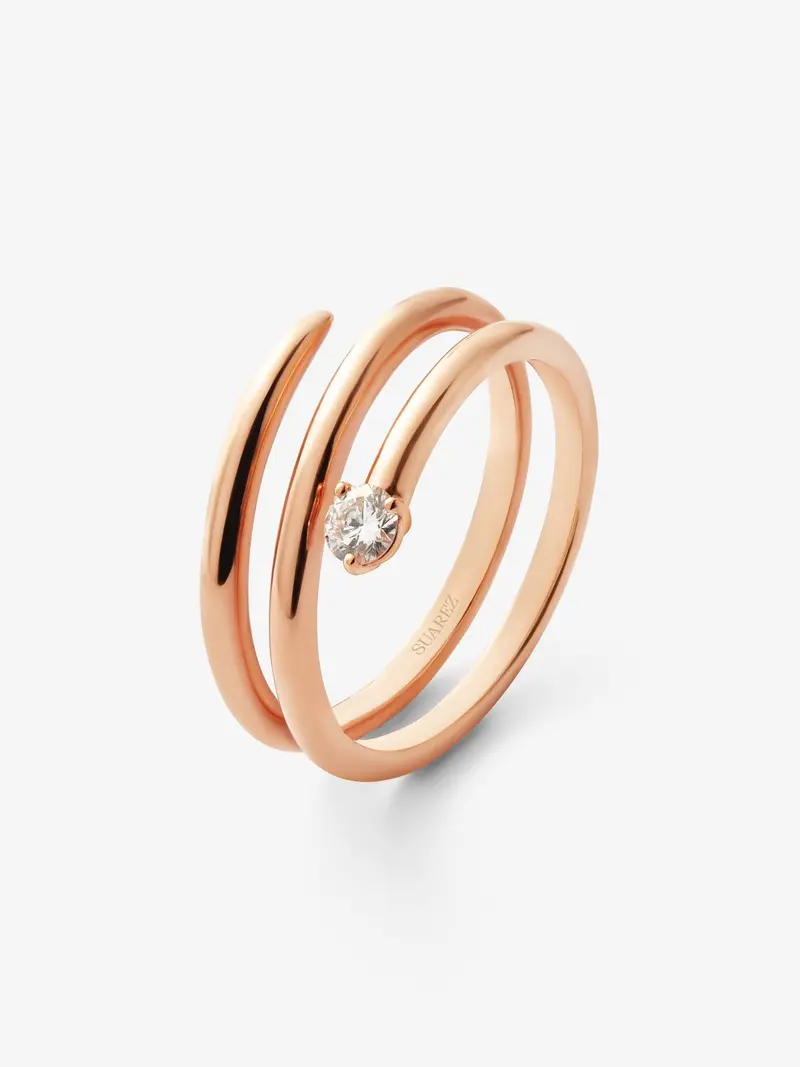 Anillo multibrazo de oro rosa de 18K con diamante en talla brillante de 0,13 cts