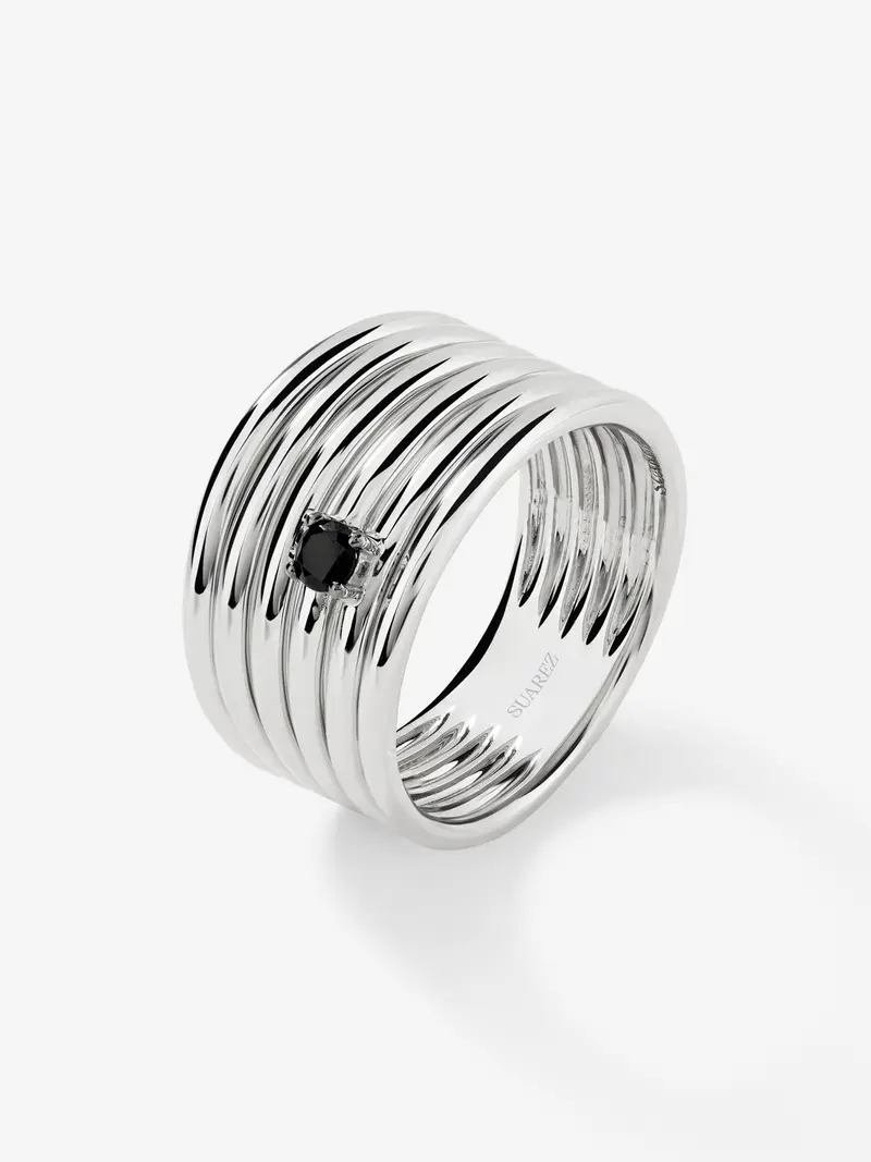 Anillo multibrazo de plata 925 con espinela negra en talla brillante