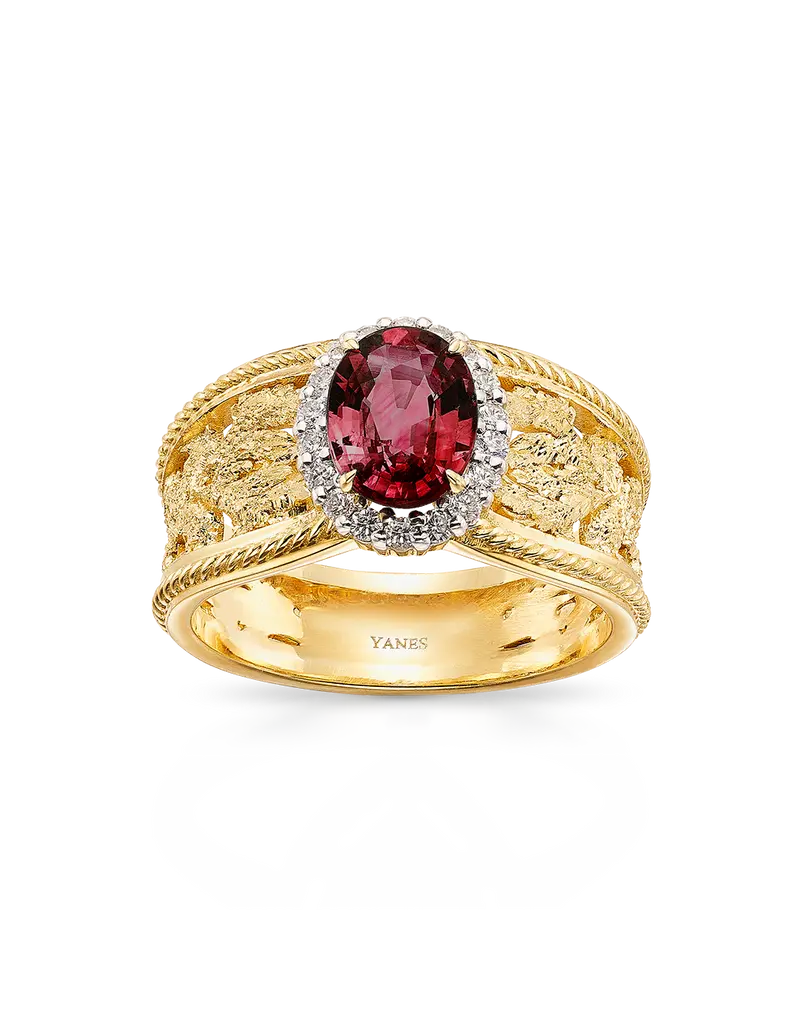Anillo Red Tajo diamantes y rubí, oro
