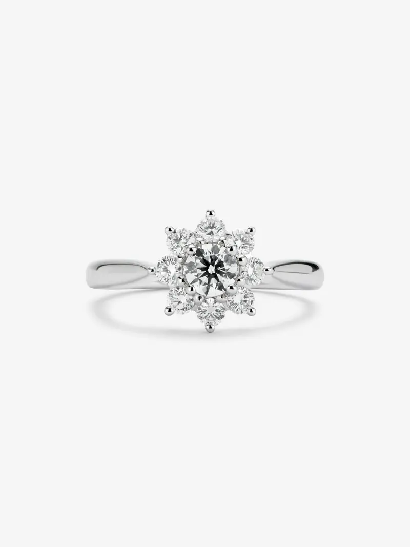 Anillo solitario de compromiso de oro blanco de 18K con diamantes en talla brillante de 0,30cts