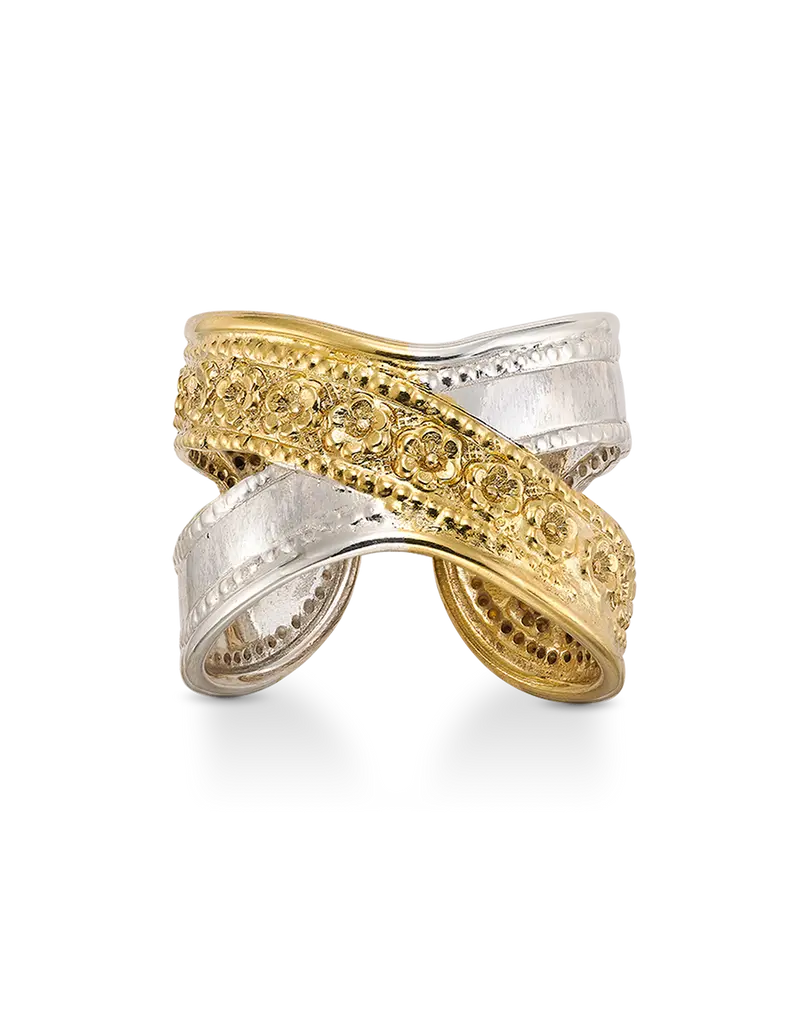 Anillo Traviata Cruzado, plata bicolor