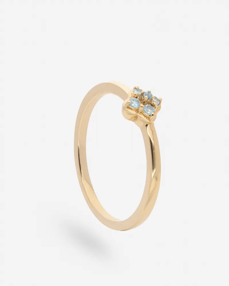 Anillo Trébol de Topacio Azul en Plata 925 chapada en oro