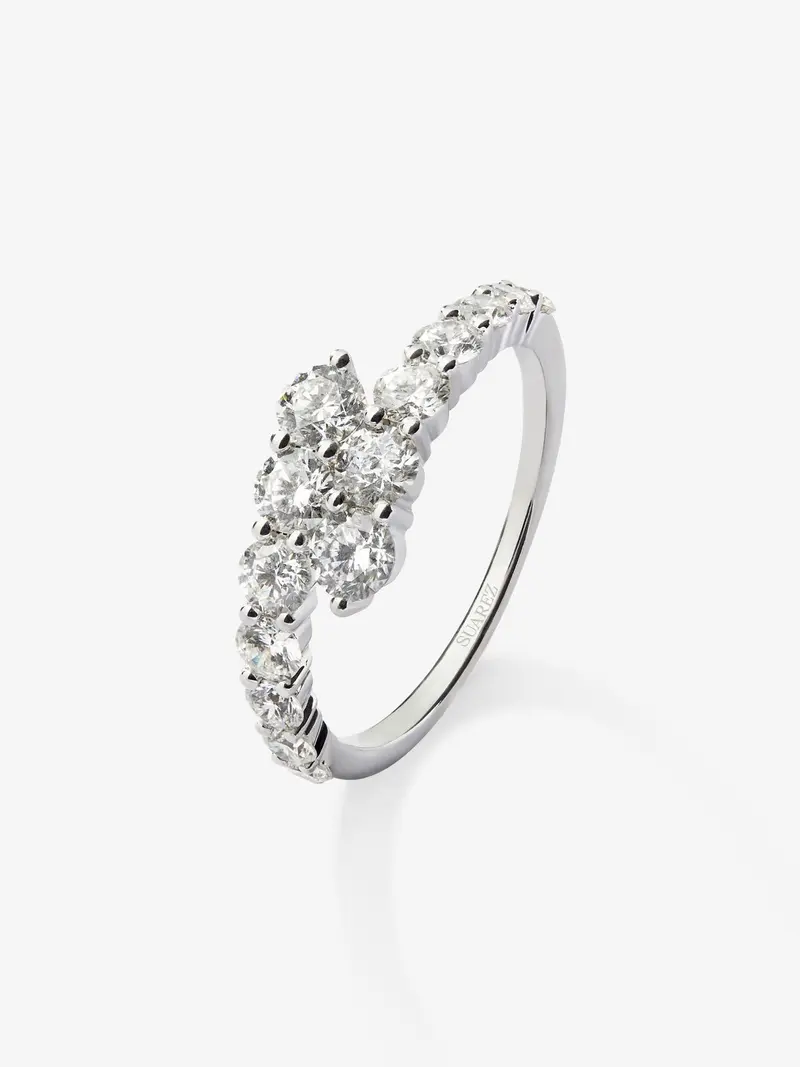 Anillo tú y yo de oro blanco de 18K con diamantes blancos en talla brillante de 1,15 cts