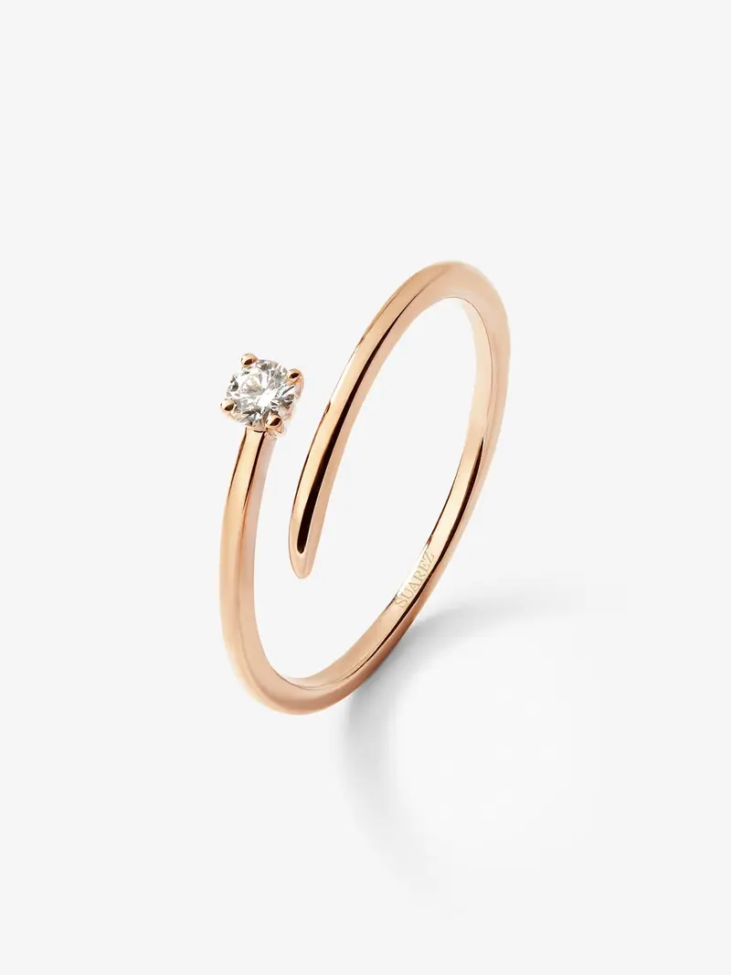 Anillo tú y yo de oro rosa de 18K con diamante blanco en talla brillante