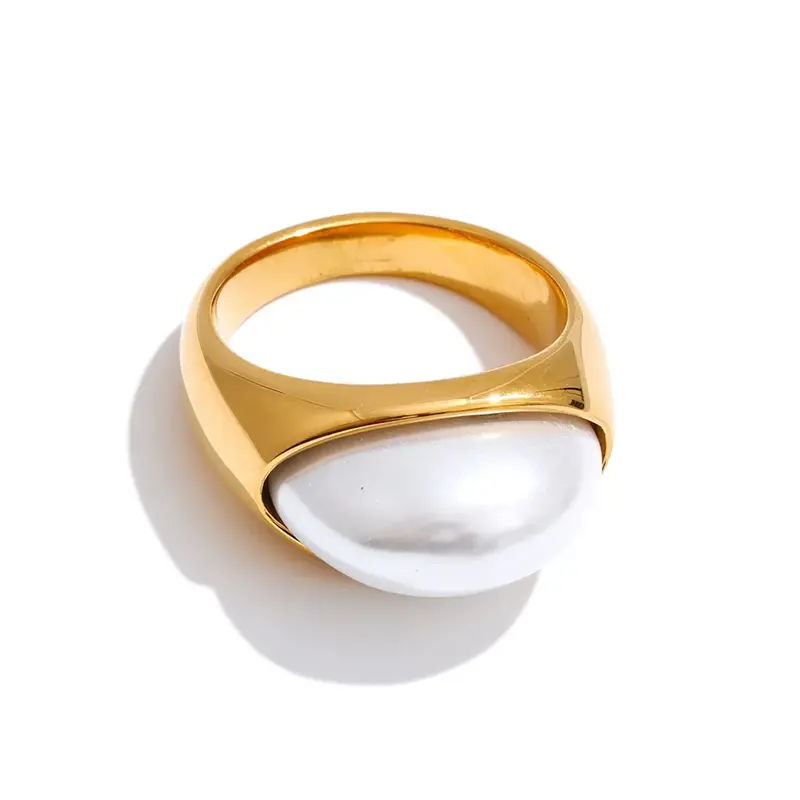 Anillo Vergara de acero inoxidable con perlas
