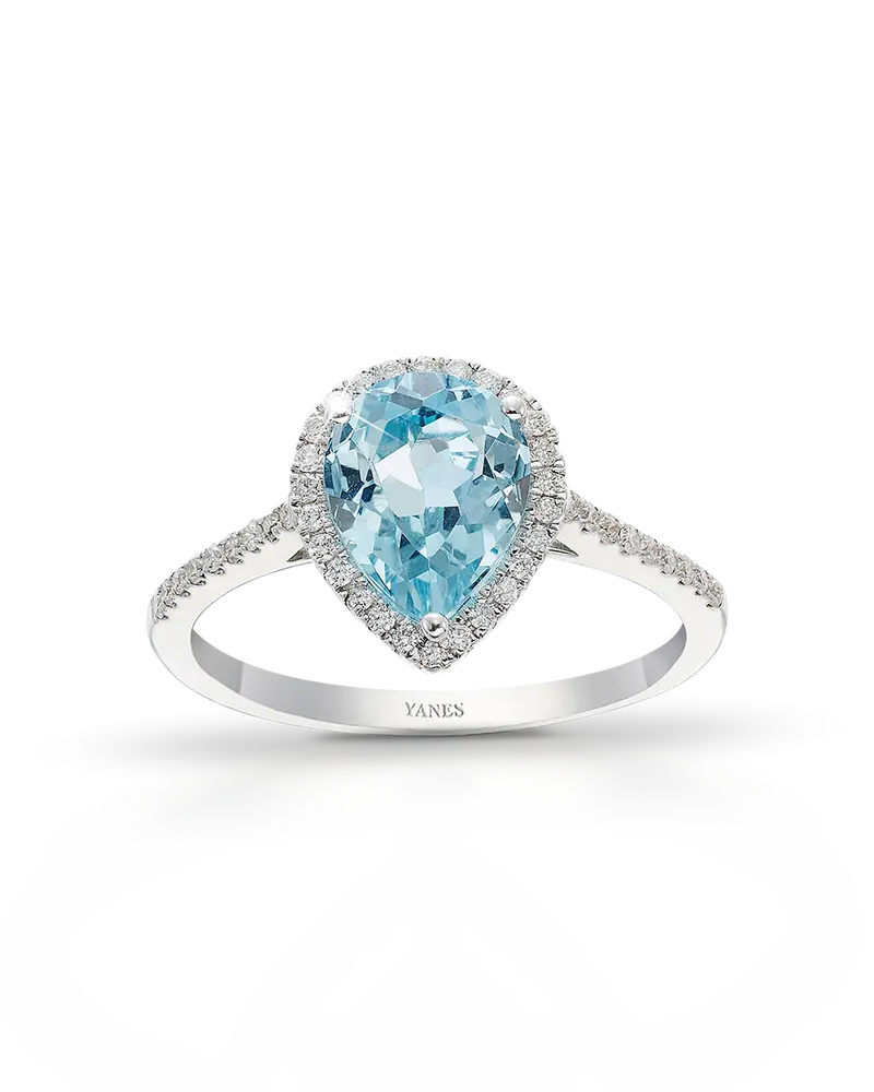 Anillo Victoria Drop topacio azul y diamantes, oro blanco