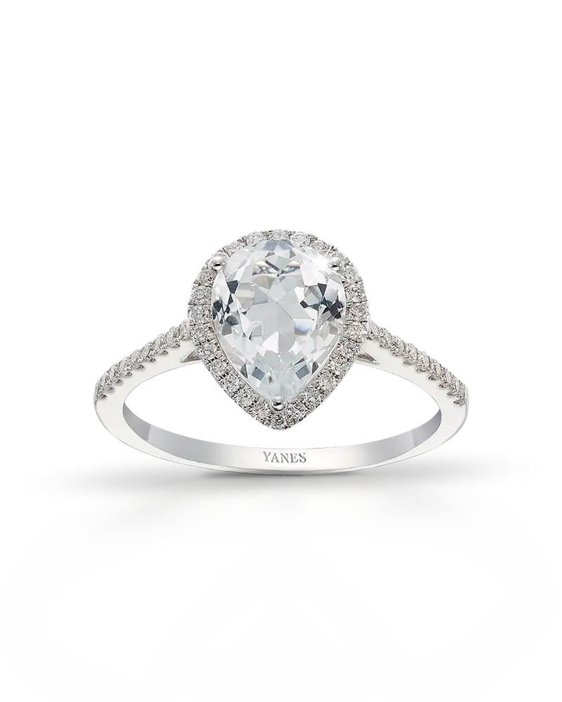 Anillo Victoria Drop topacio blanco y diamantes, oro blanco