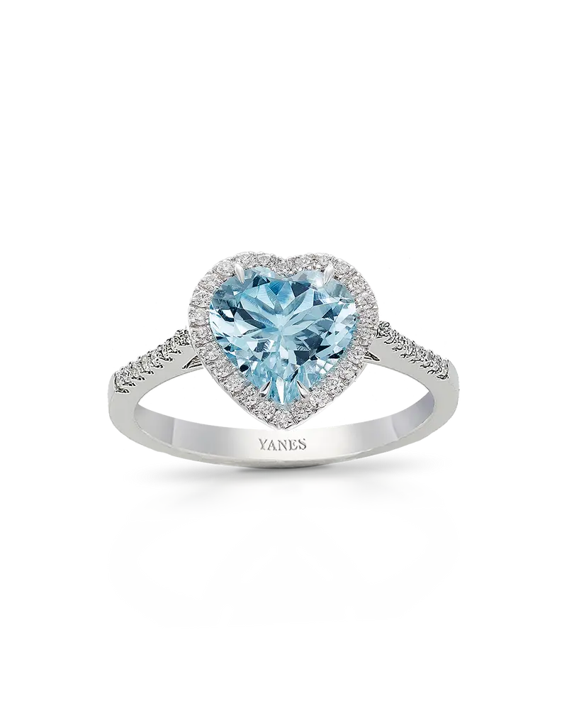 Anillo Victoria Heart topacio azul y diamantes, oro blanco