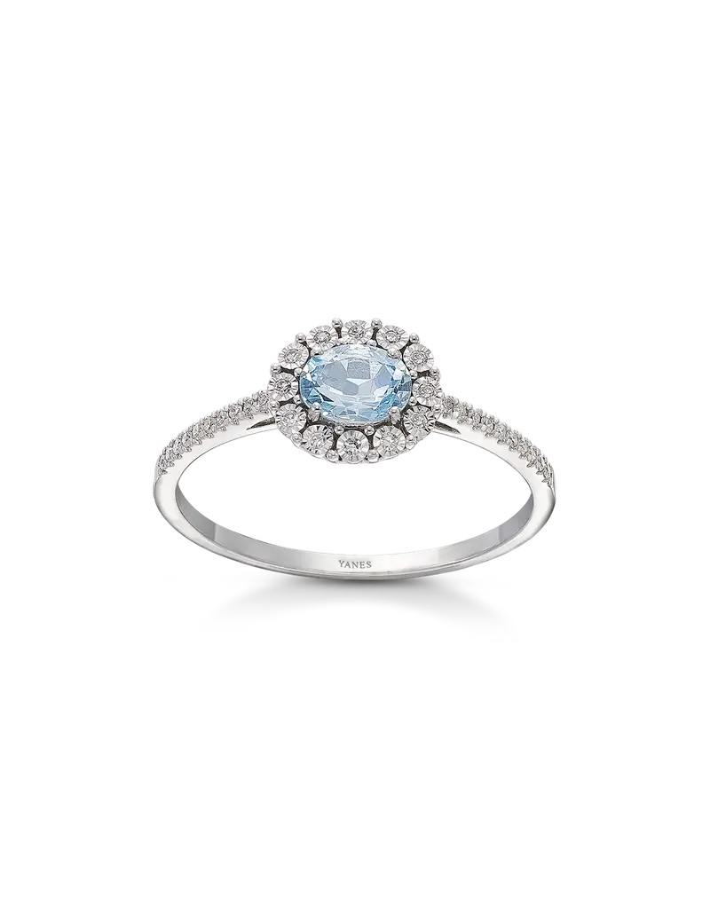 Anillo Victoria Mini topacio azul y diamantes, oro blanco