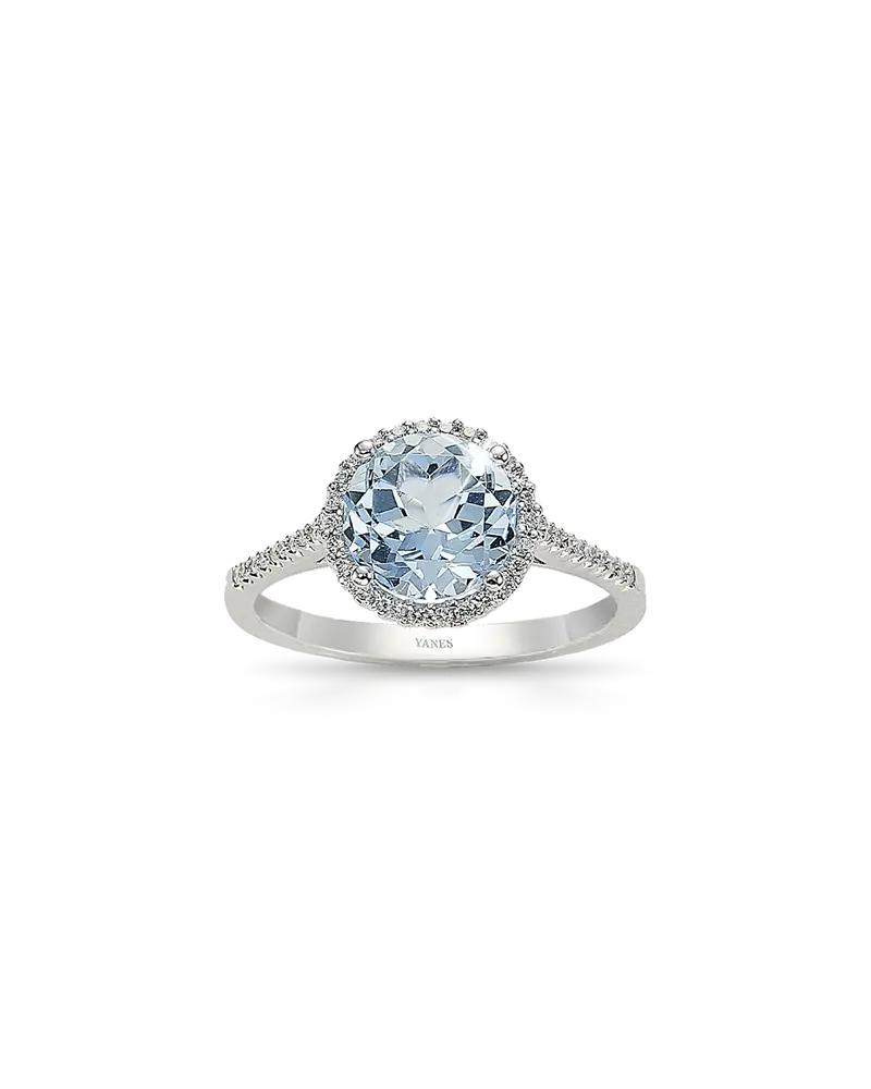 Anillo Victoria Round topacio azul y diamantes, oro blanco