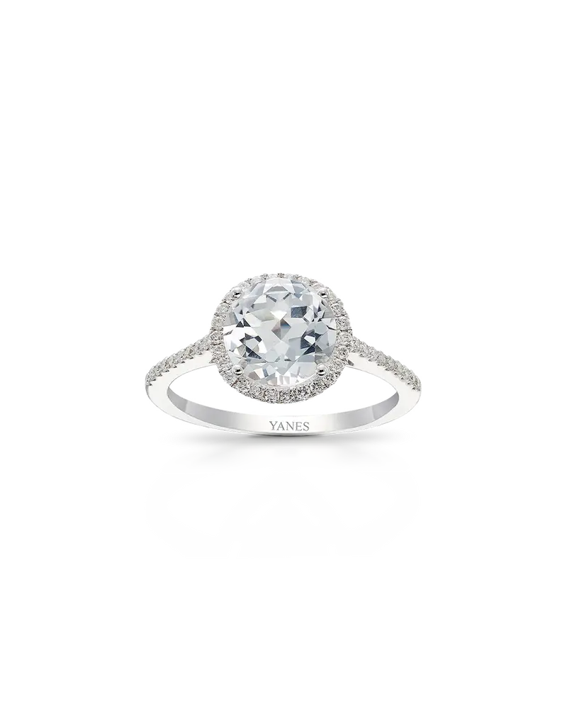 Anillo Victoria Round topacio blanco y diamantes, oro blanco