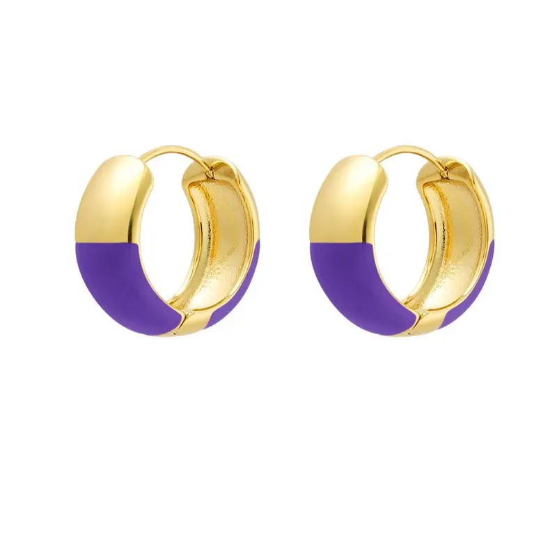 Aros de acero inoxidable gruesos con esmalte morado acabado oro - mbyou