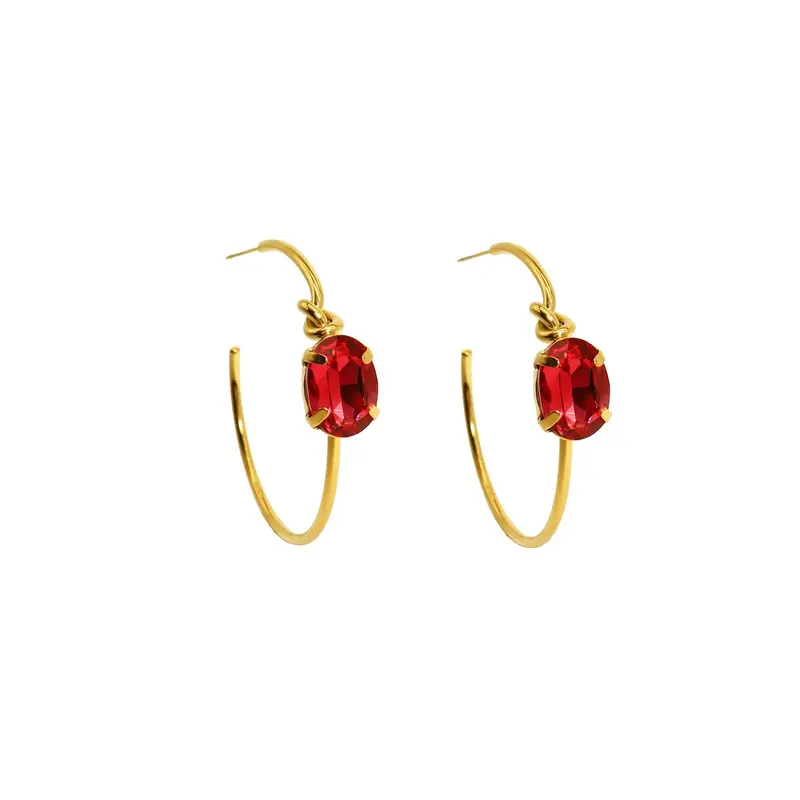 Aros finos de acero inoxidable con nudo y cristal rojo cereza - mbyou