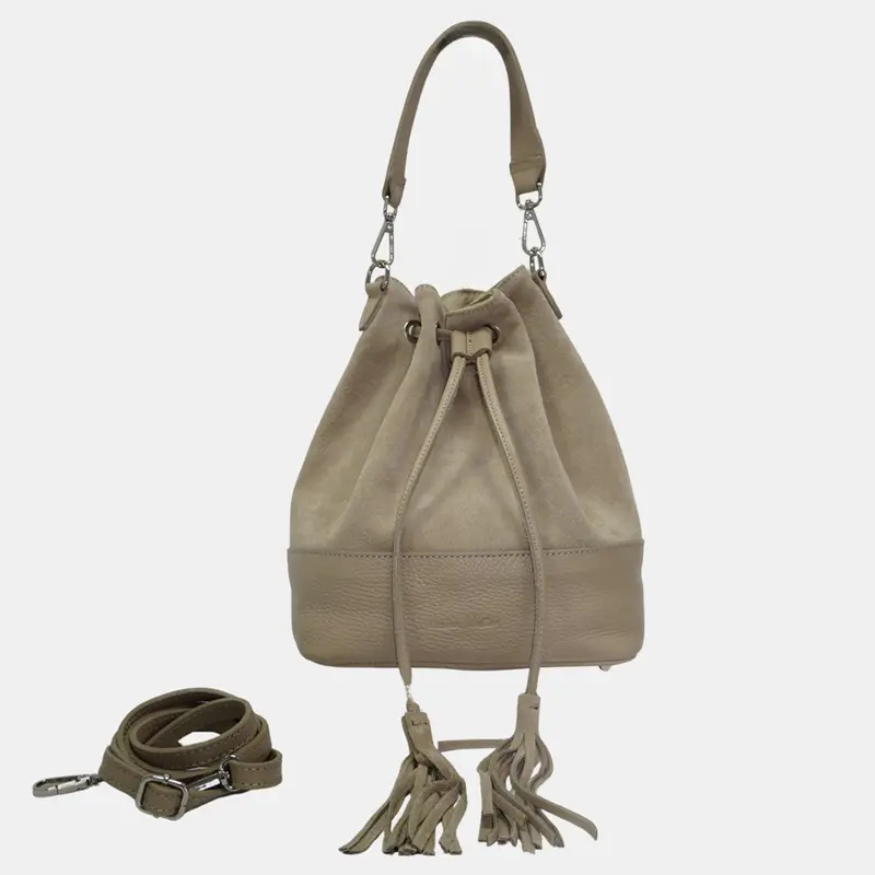Bandolera mujer piel serraje - bolso saco Giulia  (caqui)