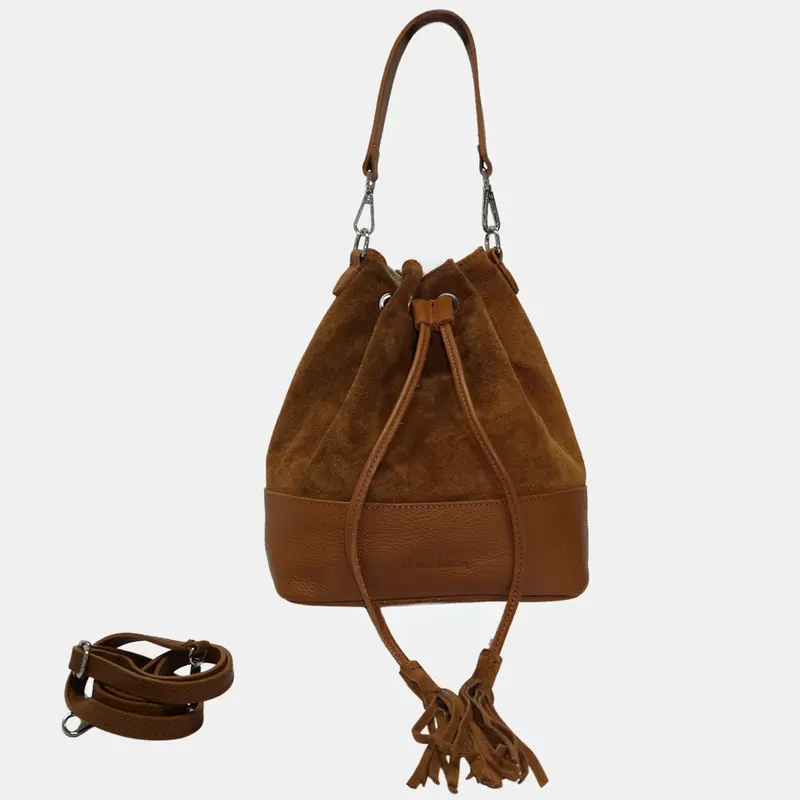 Bandolera mujer piel serraje - bolso saco Giulia  (marrón)