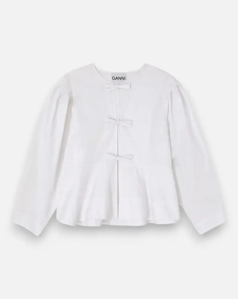 Blusa Ganni Compact Poplin Long Sleeve Peplum Blouse