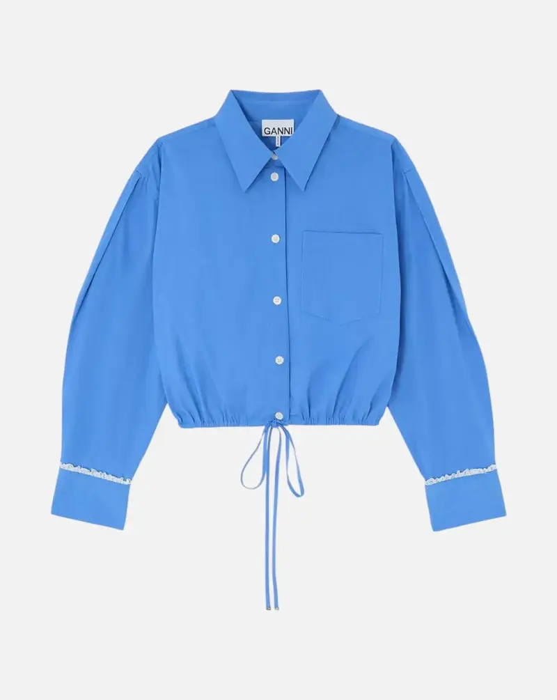 Blusa Ganni Stretch Cotton Cropped Bowling Shirt