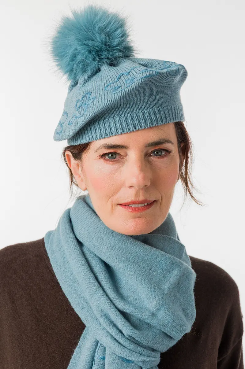 Boina de punto azul Anekke con pompón