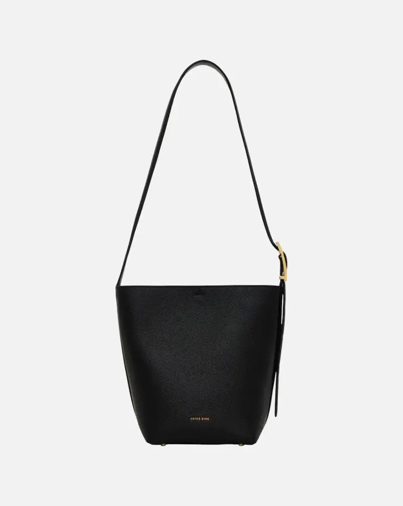 Bolso Anine Bing ELLY MEDIUM BUCKET BAG GRAINED LEATHER - BLACK