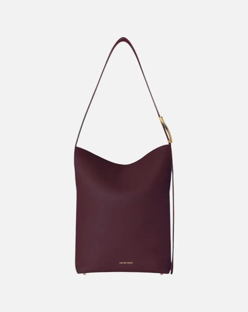 Bolso Anine Bing ELLY MEDIUM BUCKET BAG GRAINED LEATHER - FIG