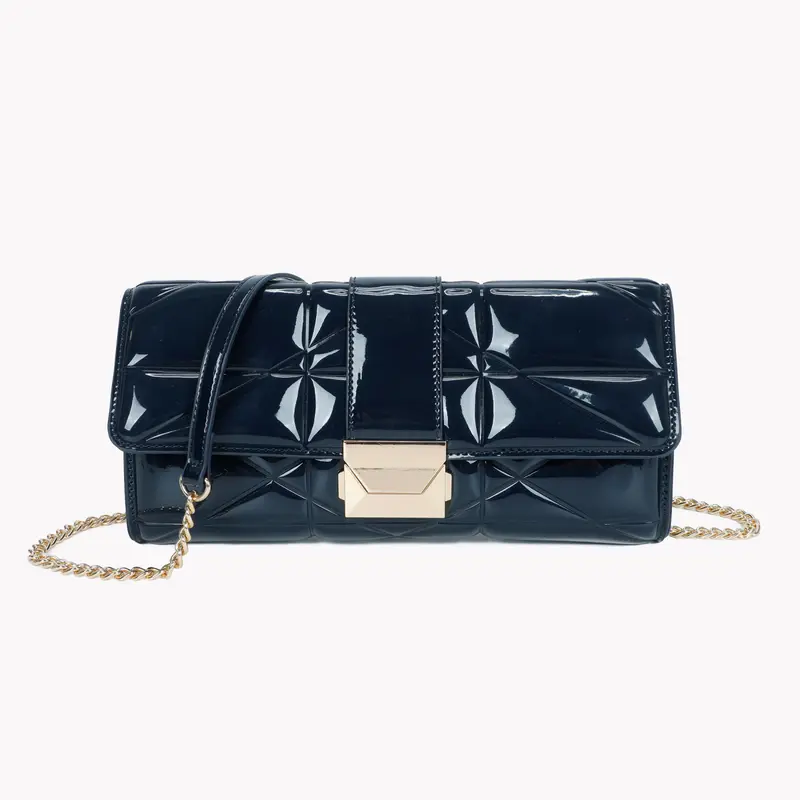 Bolso baguette de charol acolchado azul noche con cierre dorado