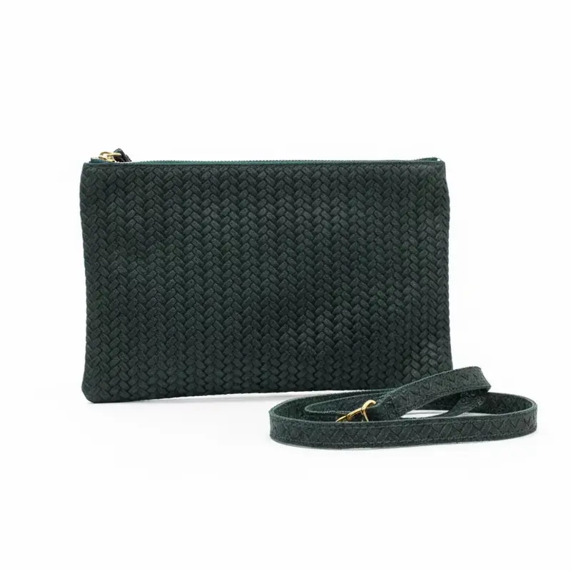 Bolso bandolera de piel 100% vacuno trenzado color verde azulado