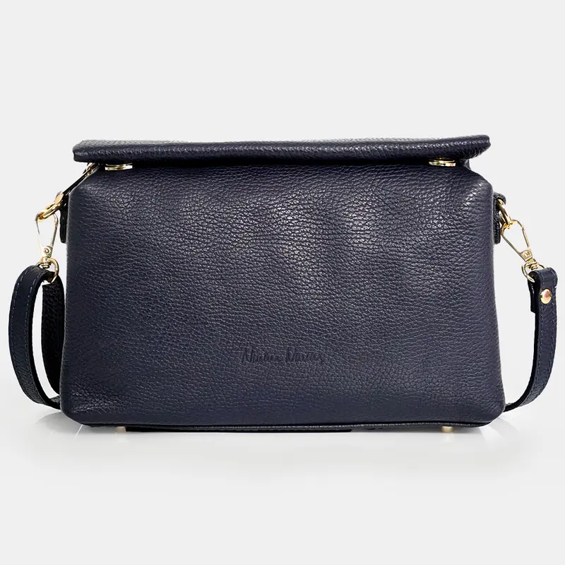 Bolso bandolera de piel con solapa Azul marino Laia