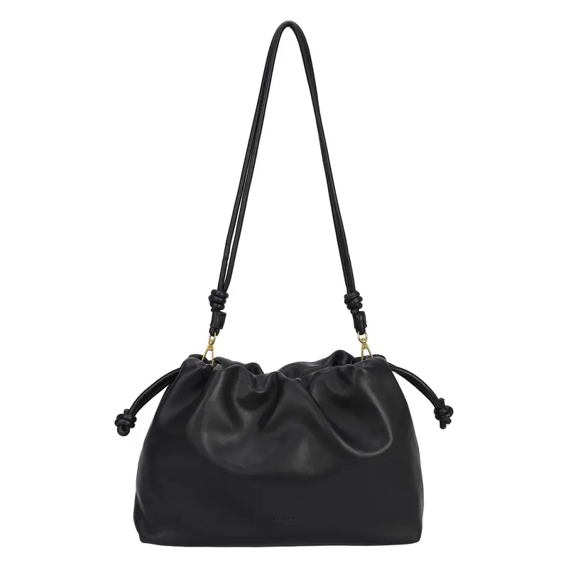 Bolso bandolera liso en formato saco con detalle de nudos en color negro- mbyou