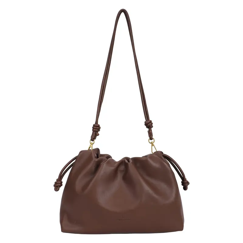 Bolso bandolera liso tipo saco con detalle de nudos en color marrón - mbyou