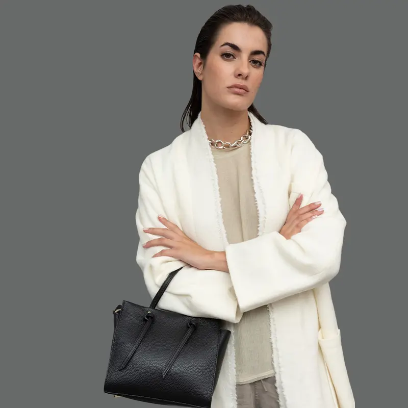 Bolso bandolera mujer de piel con asas de mano negro Mercedes