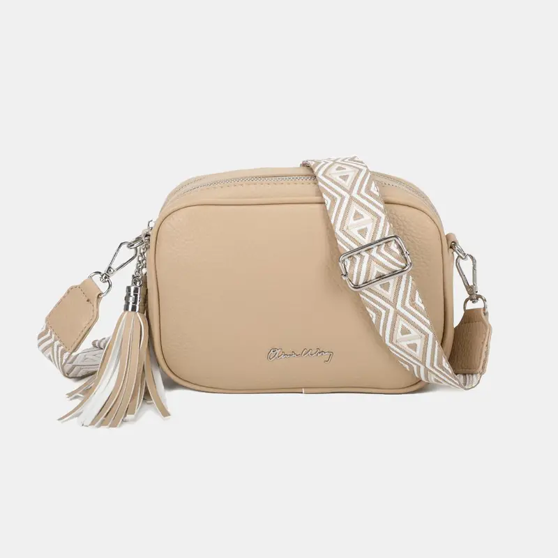 Bolso bandolera mujer pequeño de cuero PU dos compartimentos y dos bandoleras, bolso mensajero para cruzar polipiel regalo original para mujer - Khaki