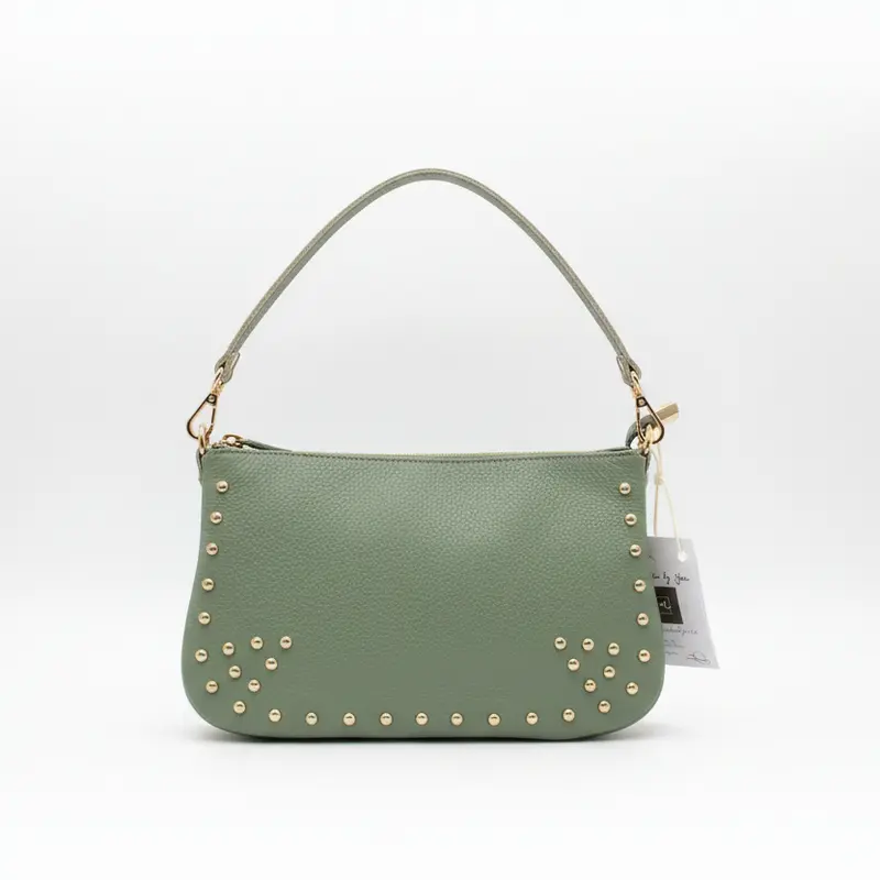 Bolso bandolera piel 100% vacuno rectangular con tachuelas